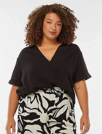 Blouse en gaze de coton avec col polo