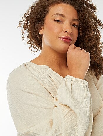 Blouse en gaze de coton avec manches bouffantes