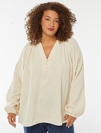 Blouse en gaze de coton avec manches bouffantes