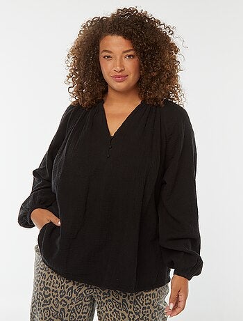 Blouse en gaze de coton avec manches bouffantes