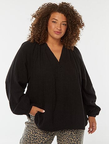 Blouse en gaze de coton avec manches bouffantes