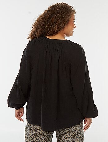 Blouse en gaze de coton avec manches bouffantes