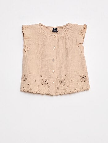 Blouse en gaze de coton avec manches courtes volantées