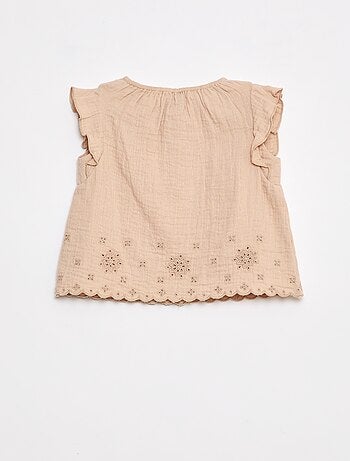 Blouse en gaze de coton avec manches courtes volantées