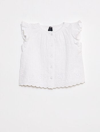 Blouse en gaze de coton avec manches courtes volantées
