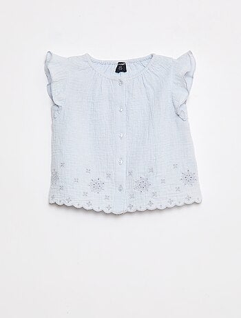 Blouse en gaze de coton avec manches courtes volantées