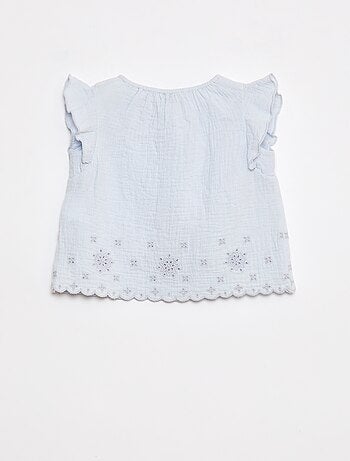 Blouse en gaze de coton avec manches courtes volantées