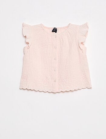 Blouse en gaze de coton avec manches courtes volantées