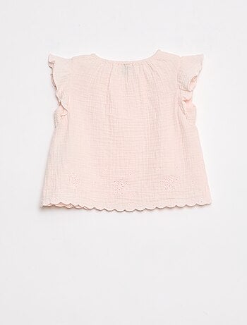 Blouse en gaze de coton avec manches courtes volantées