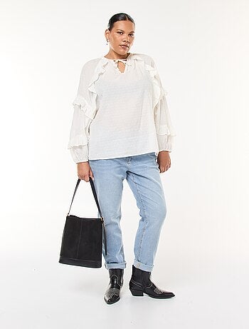 Blouse en plumetis volantée avec liens à nouer au col