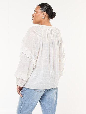 Blouse en plumetis volantée avec liens à nouer au col