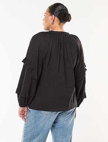 Blouse en plumetis volantée avec liens à nouer au col