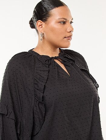 Blouse en plumetis volantée avec liens à nouer au col