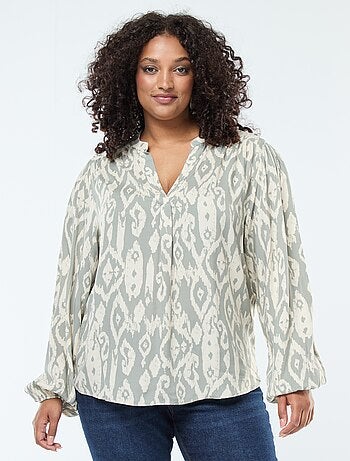 Blouse fluide avec col mao et motif all over