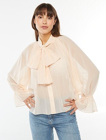 Blouse lavallière fluide avec manches volantées