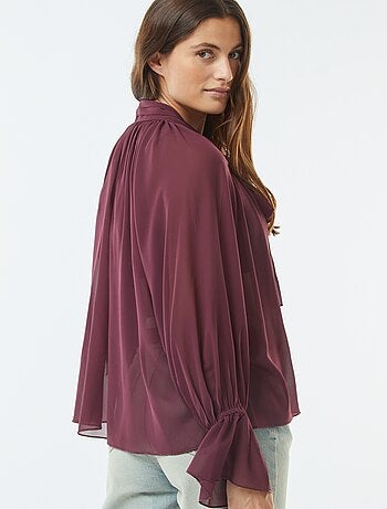 Blouse lavallière fluide avec manches volantées