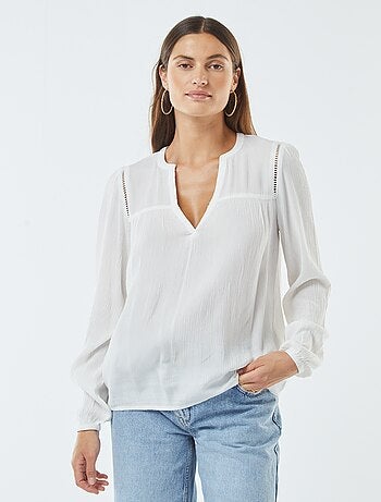 Blouse maille crêpe avec bord ajouré