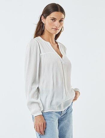 Blouse maille crêpe avec bord ajouré