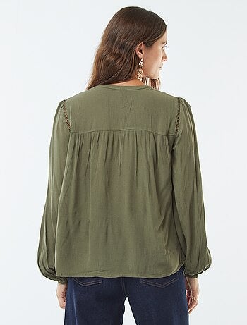Blouse maille crêpe avec bord ajouré