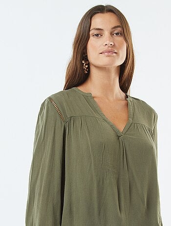 Blouse maille crêpe avec bord ajouré