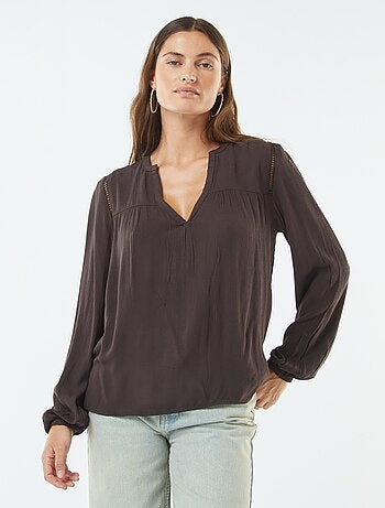 Blouse maille crêpe avec bord ajouré