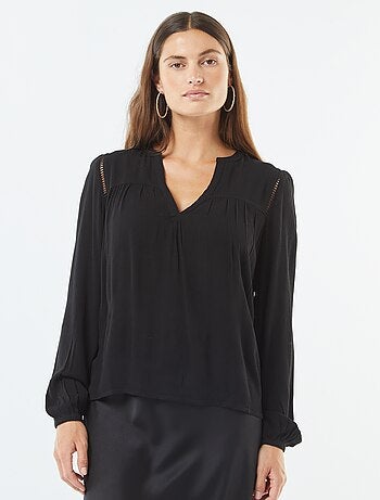 Blouse maille crêpe avec bord ajouré
