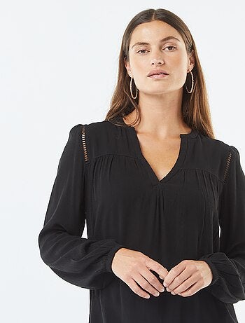 Blouse maille crêpe avec bord ajouré