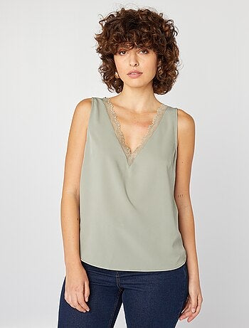 Blouse sans manches avec col en dentelle