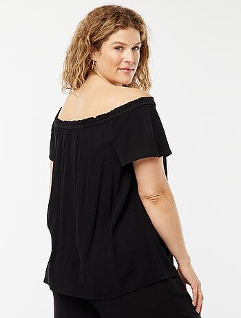 Blouse stretch à manches courtes avec col bardot