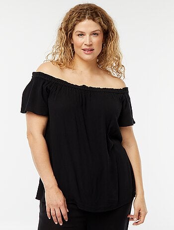 Blouse stretch à manches courtes avec col bardot