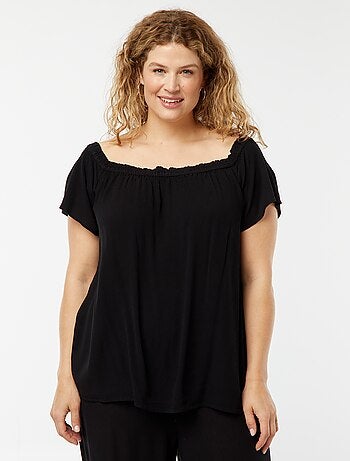 Blouse stretch à manches courtes avec col bardot