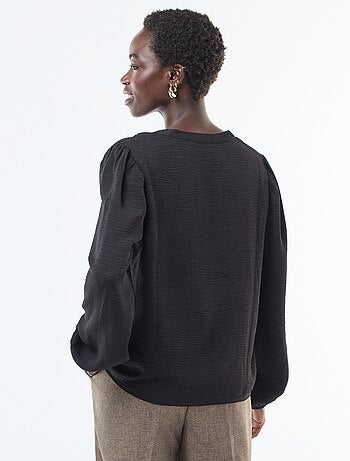 Blouse unie avec col V et broderies devant 'JDY'
