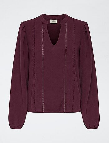 Blouse unie avec col V et broderies devant 'JDY'