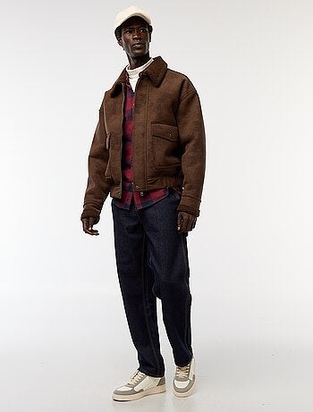 Blouson aviateur façon peau avec col effet moutonné