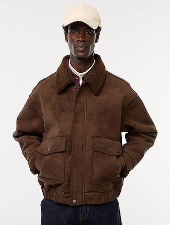 Blouson aviateur façon peau avec col effet moutonné