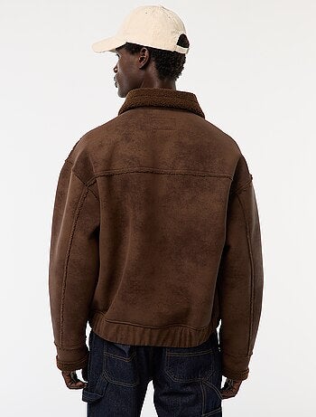 Blouson aviateur façon peau avec col effet moutonné