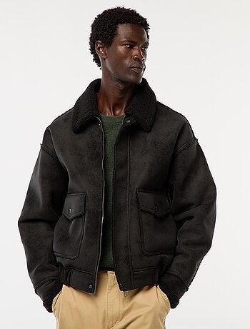 Blouson aviateur façon peau avec col effet moutonné