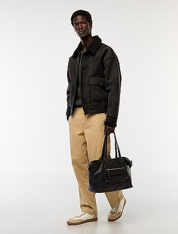 Blouson aviateur façon peau avec col effet moutonné