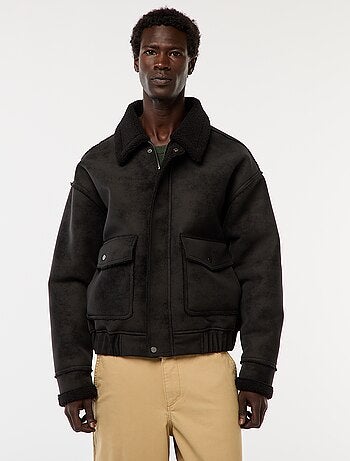 Blouson aviateur façon peau avec col effet moutonné