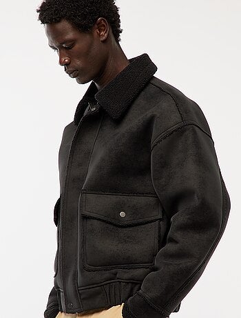 Blouson aviateur façon peau avec col effet moutonné