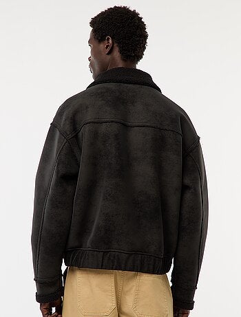 Blouson aviateur façon peau avec col effet moutonné