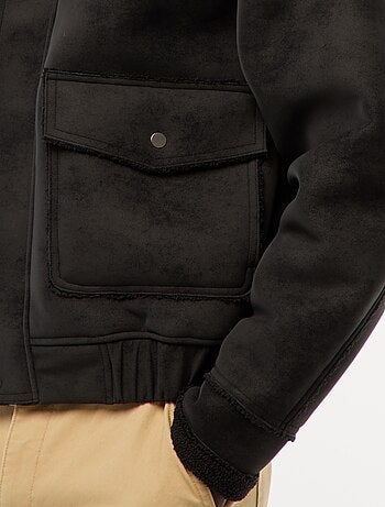 Blouson aviateur façon peau avec col effet moutonné