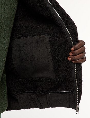 Blouson aviateur façon peau avec col effet moutonné