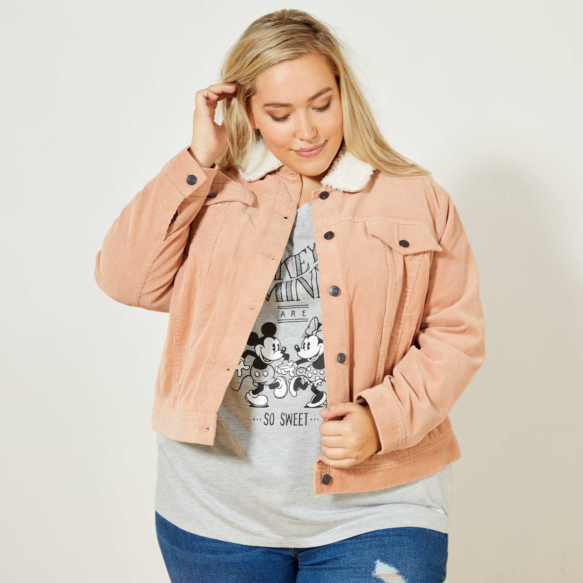 Blouson en velours côtelé Grande taille femme - ROSE ...