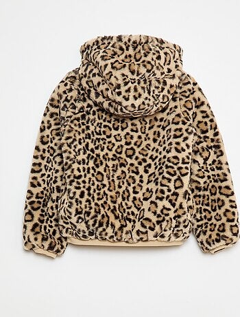Blouson zippé à capuche en fausse fourrure