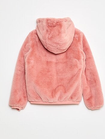 Blouson zippé à capuche en fausse fourrure