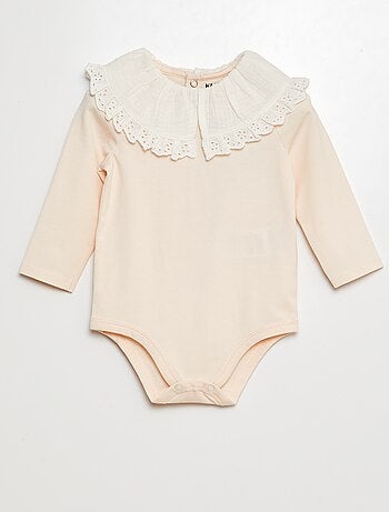 Body avec col en double gaze de coton avec broderies anglaises
