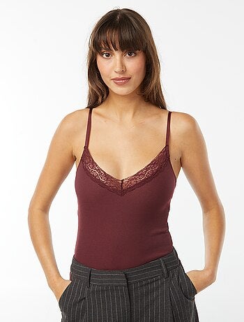 Body côtelé uni avec dentelle
