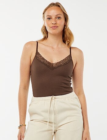 Body côtelé uni avec dentelle