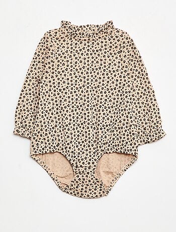Body en maille pointelle avec col volanté et motif all over